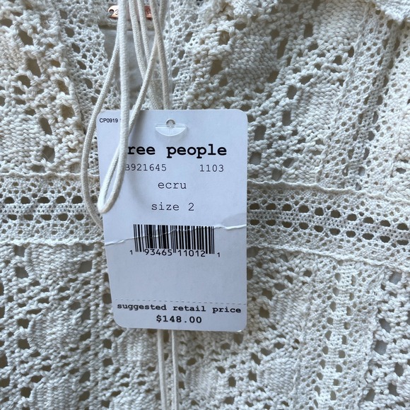 Free People  Size 2 Cross My Heart Crochet Mini Dress Lace Ecru Sleeveless‎ NWT - Picture 4 of 10
